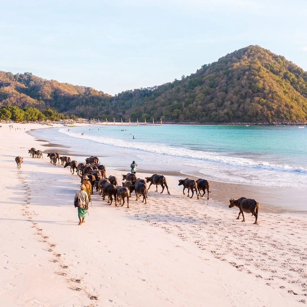 Sunset at Tanjung Aan Beach with beautiful colors